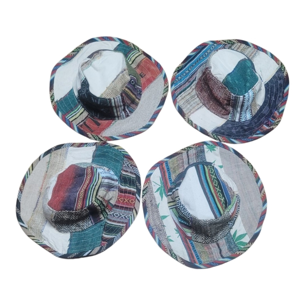 Handmade Hemp Patchwork Sun Hat: Unisex Hippie Style - Picture 3 of 10